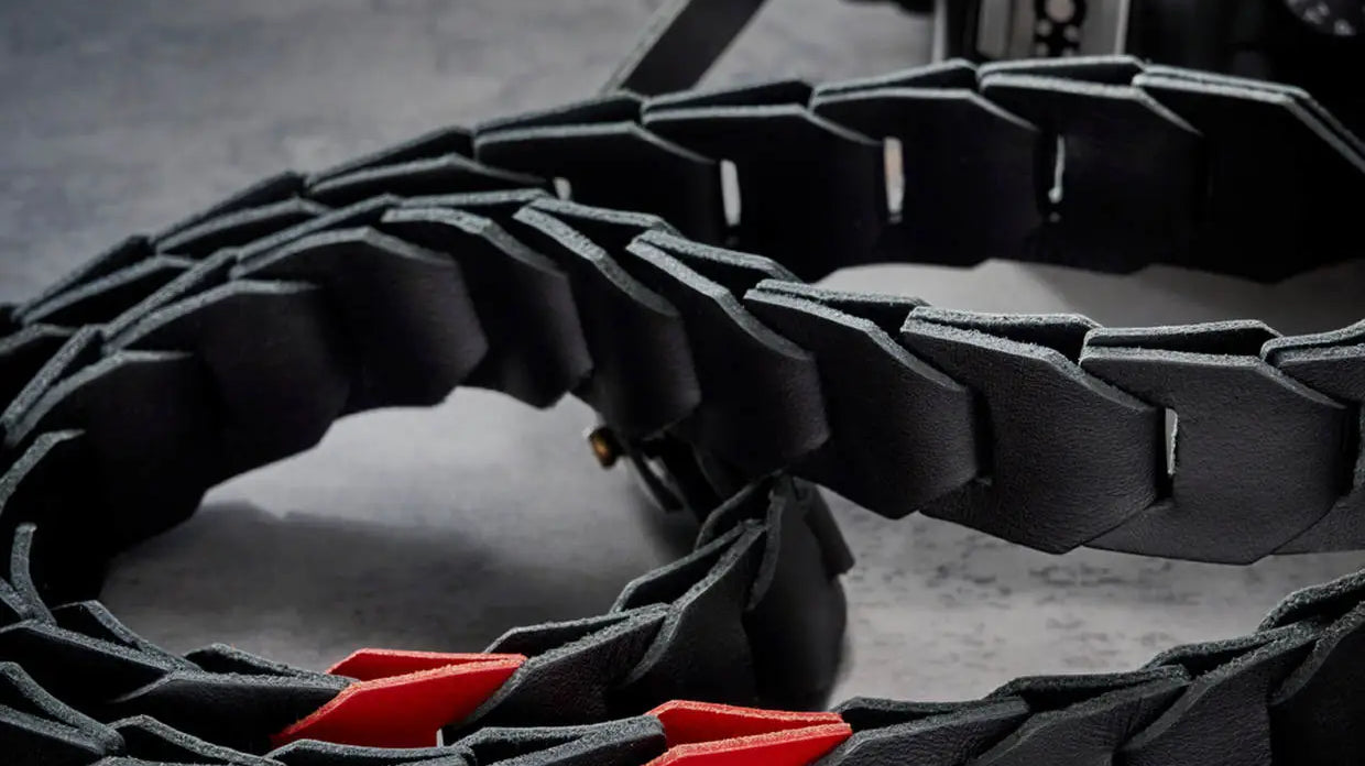 Neuer Leder Kameragurt von Rock N Roll Camera Straps in Schwarz mit roten Akzenten