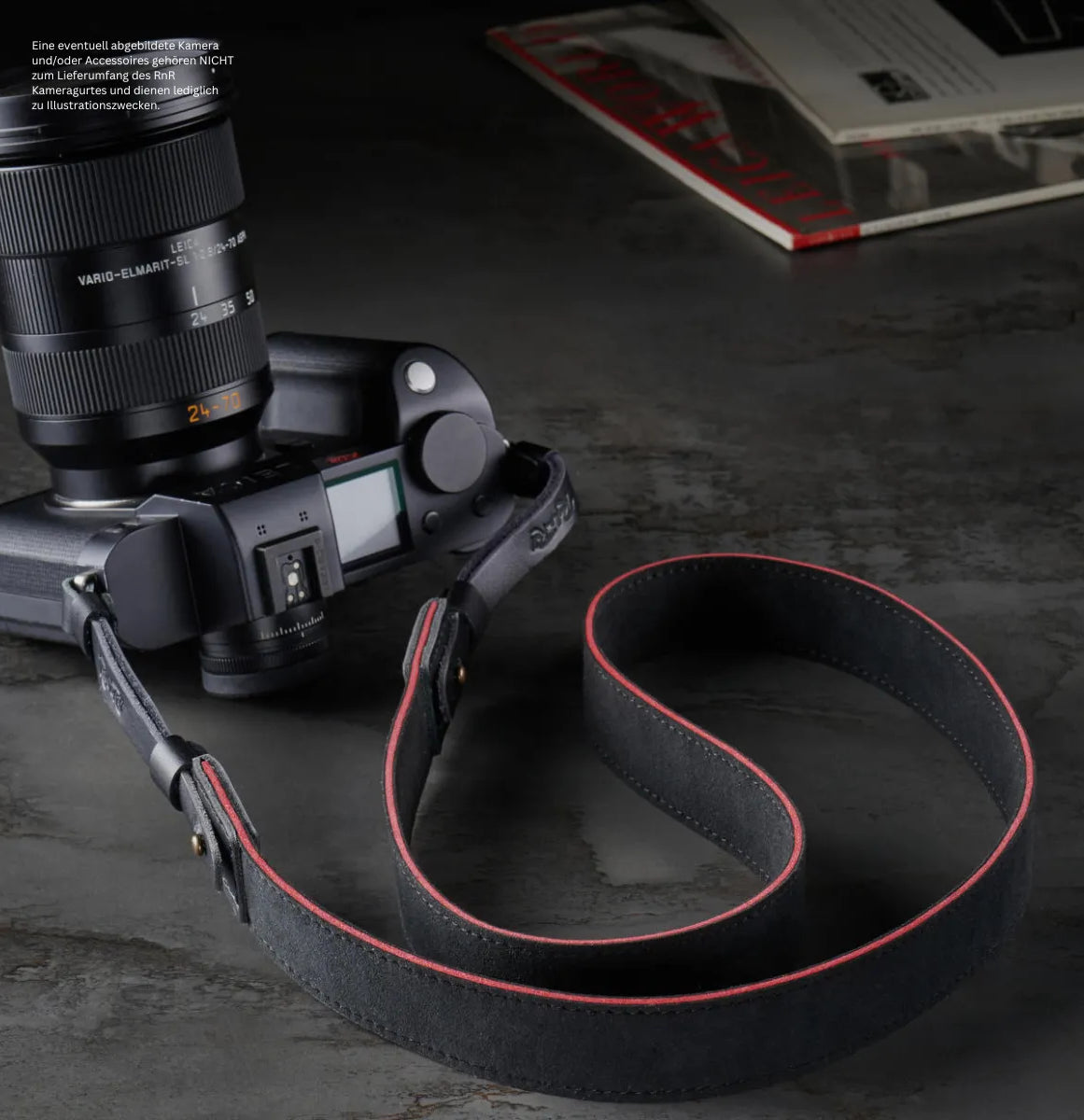 Rock n Roll Camera Straps And Bags Kameragurte | Alcantara Kameragurt für Leica Sl Sl2 s | Schwarz Rot | Rock n Roll | 100cm
