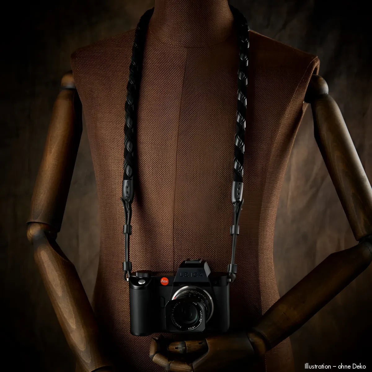 Exklusiver schwarzer Leder-Kameragurt mit geflochtener Nappa-Design für Leica M-Serie