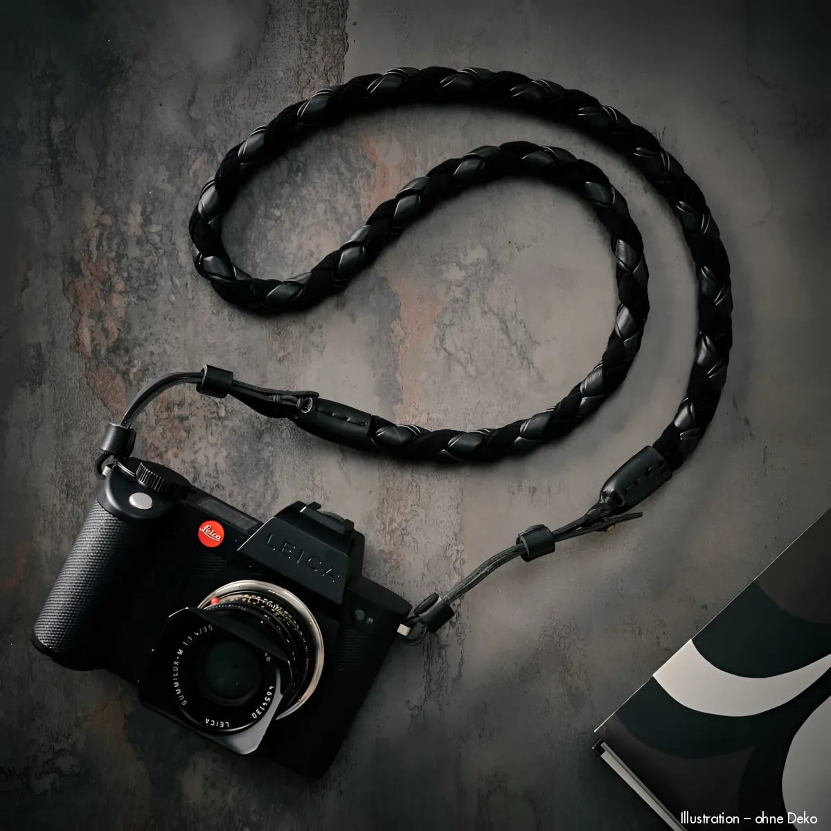 Exklusiver schwarzer geflochtener Ledergurt für Leica SL/M mit Logo