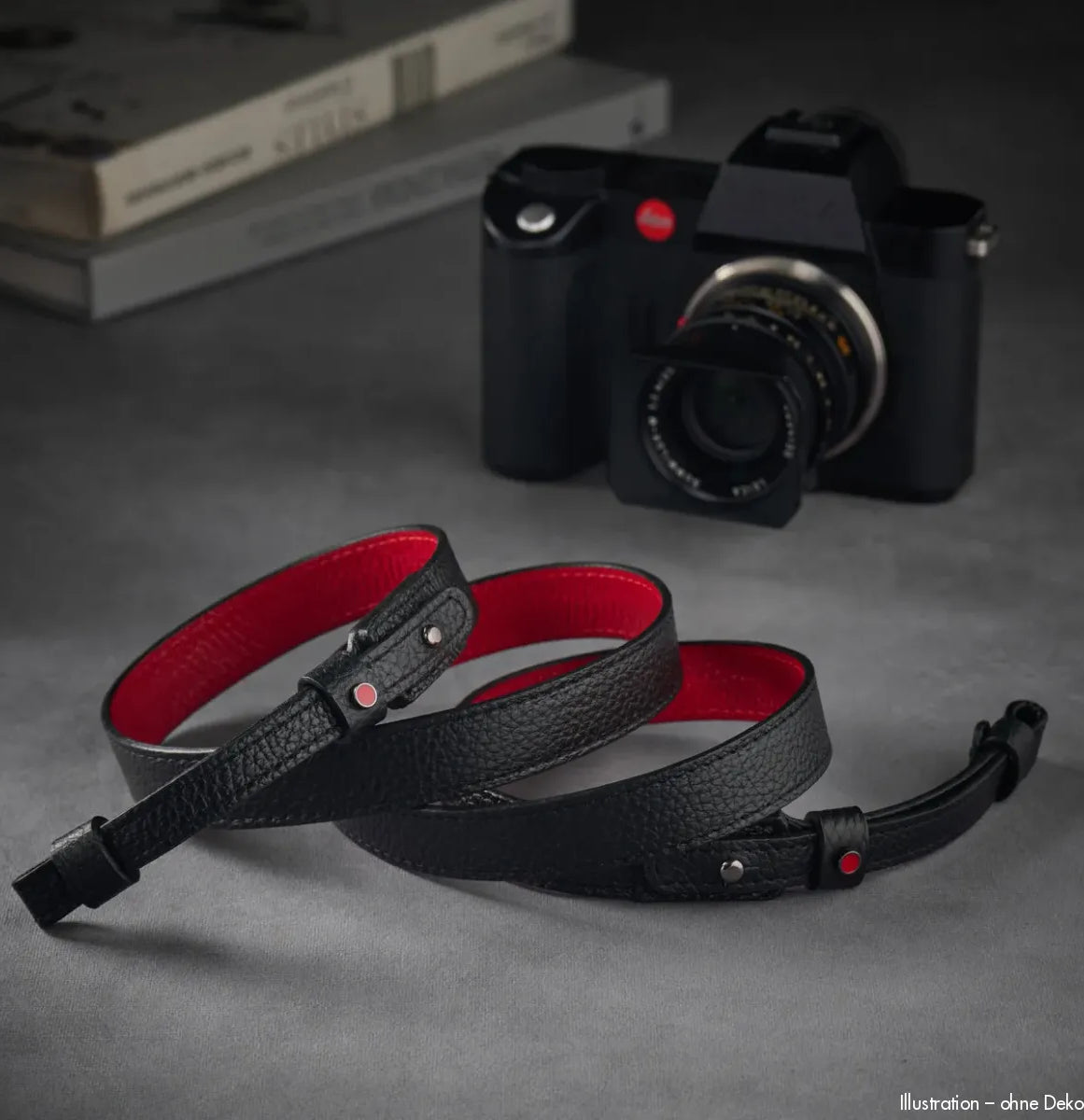 Rock n Roll Camera Straps And Bags Kameragurte | Kamera Schultergurt aus Leder in Schwarz Rot | Z.b.für Leica Sl3 | 125cm