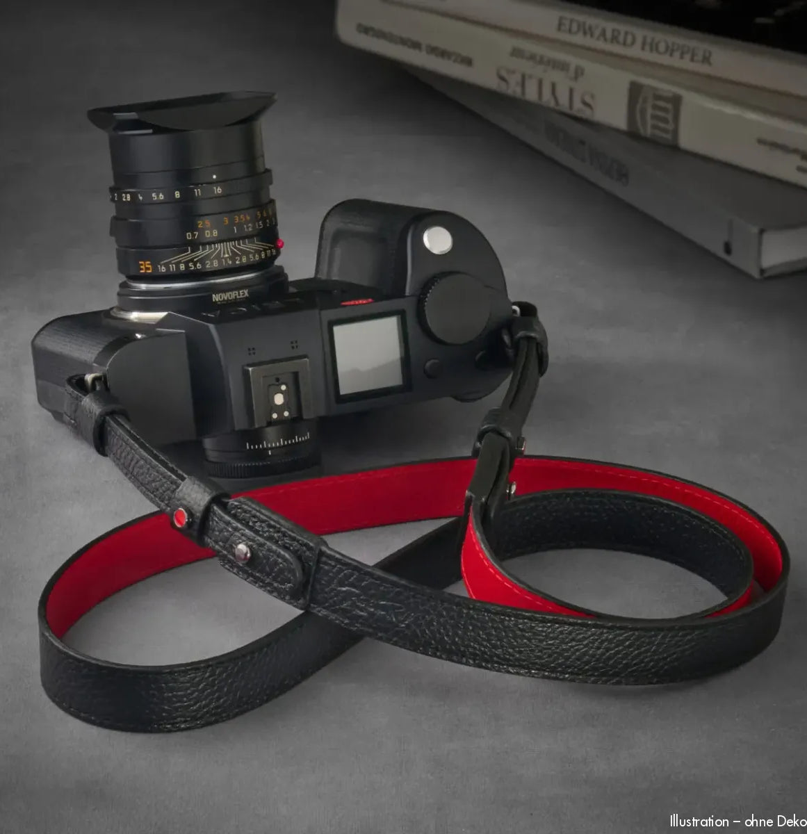 Rock n Roll Camera Straps And Bags Kameragurte | Kamera Schultergurt aus Leder in Schwarz Rot | Z.b.für Leica Sl3 | 125cm