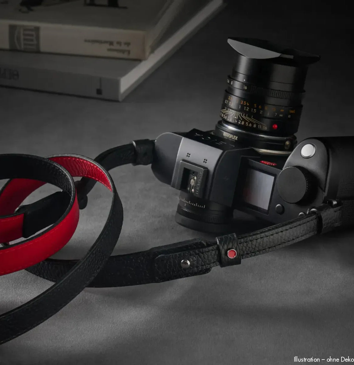 Rock n Roll Camera Straps And Bags Kameragurte | Kamera Schultergurt aus Leder in Schwarz Rot | Z.b.für Leica Sl3 | 125cm