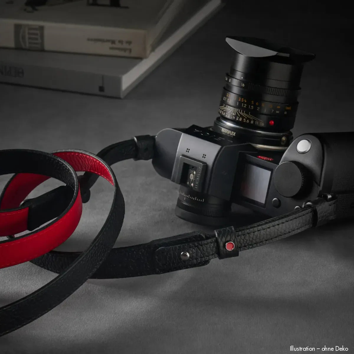 Rock n Roll Camera Straps And Bags Kameragurte | Kamera Schultergurt aus Leder in Schwarz Rot | Z.b.für Leica Sl3 | 125cm