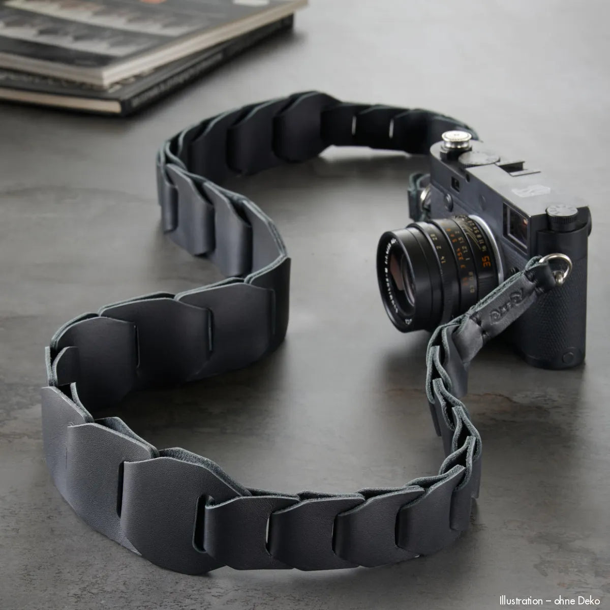 Schwarzer Leder-Kameragurt Rock N Roll mit verstellbarer Schnalle, 125 cm