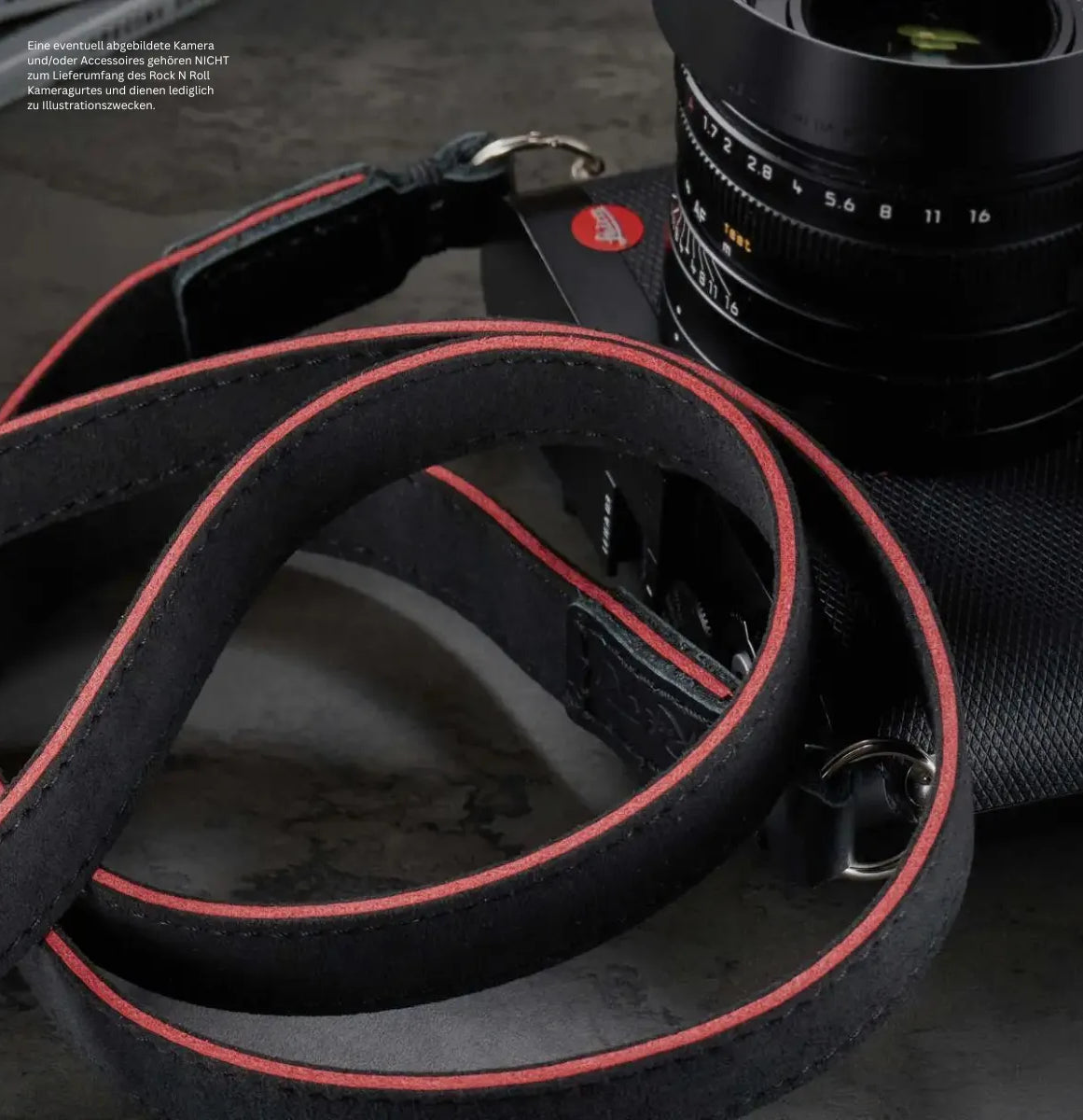 Rock n Roll Camera Straps And Bags Kameragurte | Kamera Schultergurt aus Wildleder und Alcantara | Rock n Roll | Schwarz Rot |125