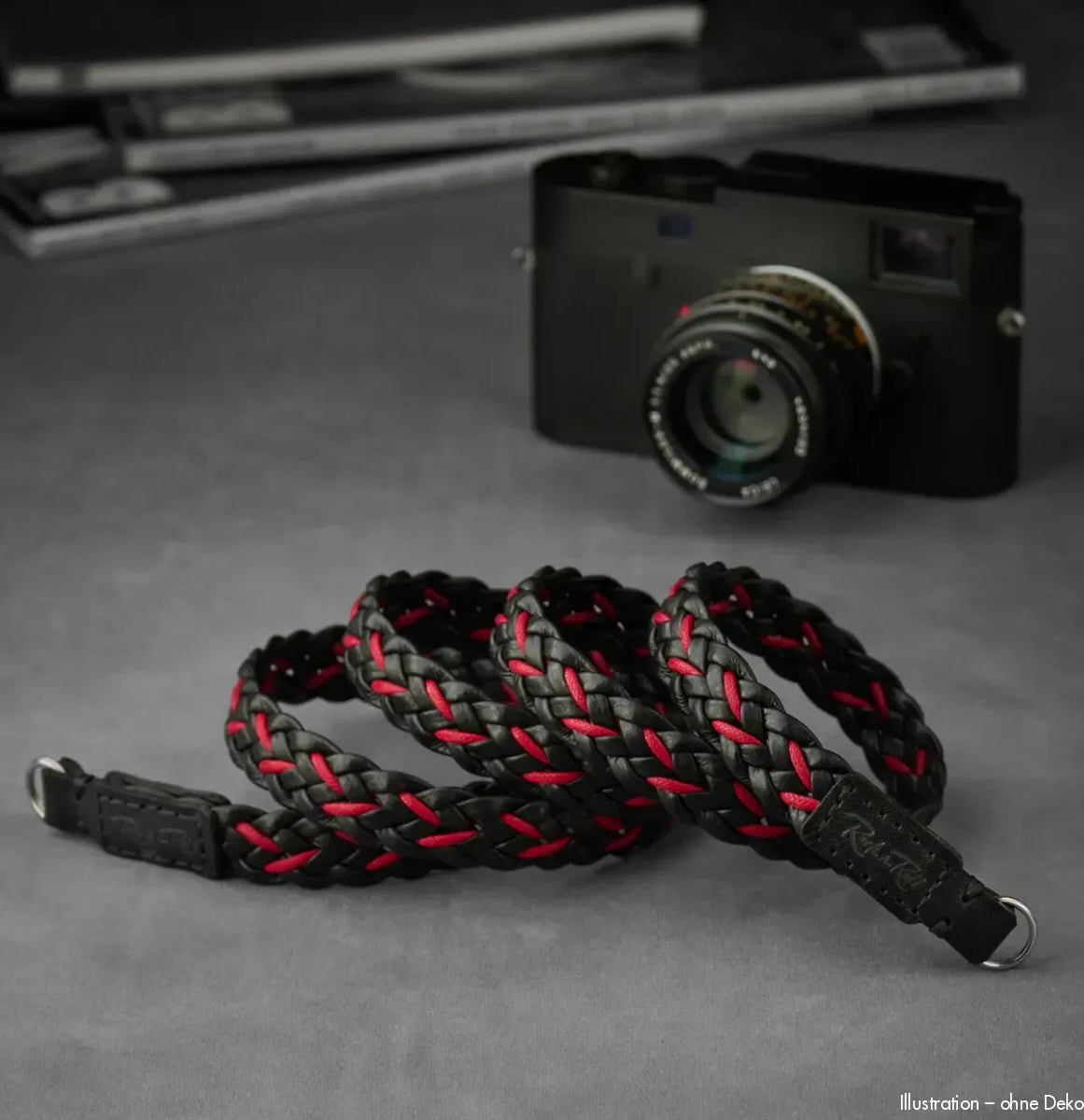 Rock n Roll Camera Straps And Bags Kamerazubehör in Schwarz und Rot | Kameragurt aus Leder Geflochten für Systemkameras n 125cm