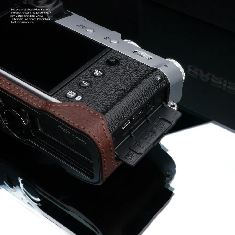 Gariz Design Half Case Bereitschaftstasche | Leder Fototasche Für Fuji X100vi In Dunkelbraun | Exklusives Design By Gariz