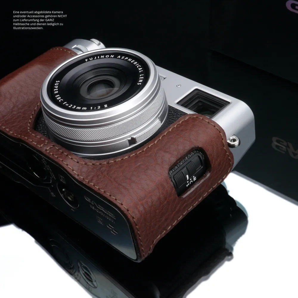 Gariz Design Half Case Bereitschaftstasche | Leder Fototasche Für Fuji X100vi In Dunkelbraun | Exklusives Design By Gariz