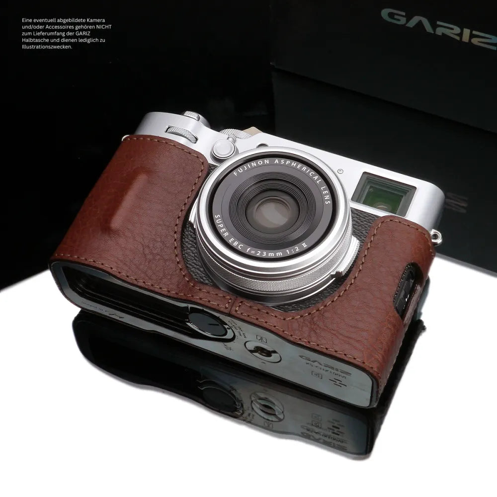 Gariz Design Half Case Bereitschaftstasche | Leder Fototasche Für Fuji X100vi In Dunkelbraun | Exklusives Design By Gariz