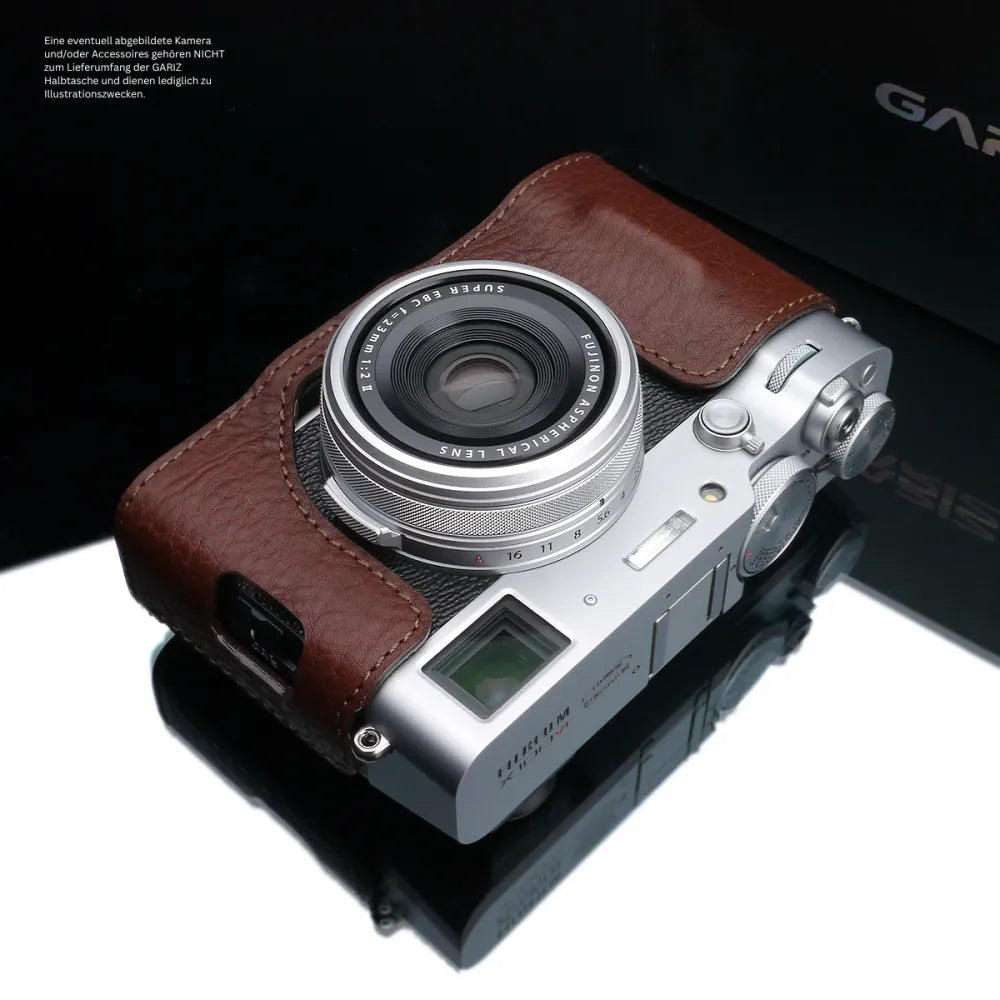 Gariz Design Half Case Bereitschaftstasche | Leder Fototasche Für Fuji X100vi In Dunkelbraun | Exklusives Design By Gariz