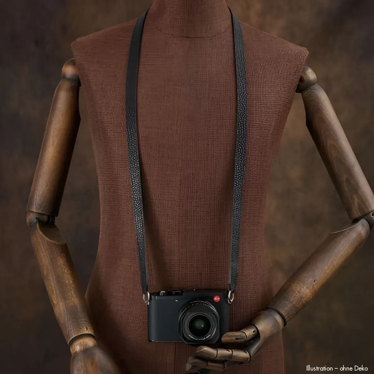 Schwarzer Kameragurt aus geprägtem Narbenleder, Rock N Roll, 100cm