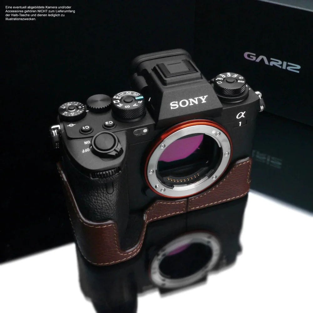 Half Case Bereitschaftstasche | Dunkelbraun, Leder, Sony | Gariz Design | Fototasche Für Sony A1 Vollformatkamera | Italienisches Leder In