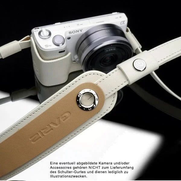 Kameragurte | Beige / Weiß, Leder | Gariz Design | Gariz Echtleder Designer Kamera-gurt / Schultergurt / Trageriemen / Xs-chlsnc