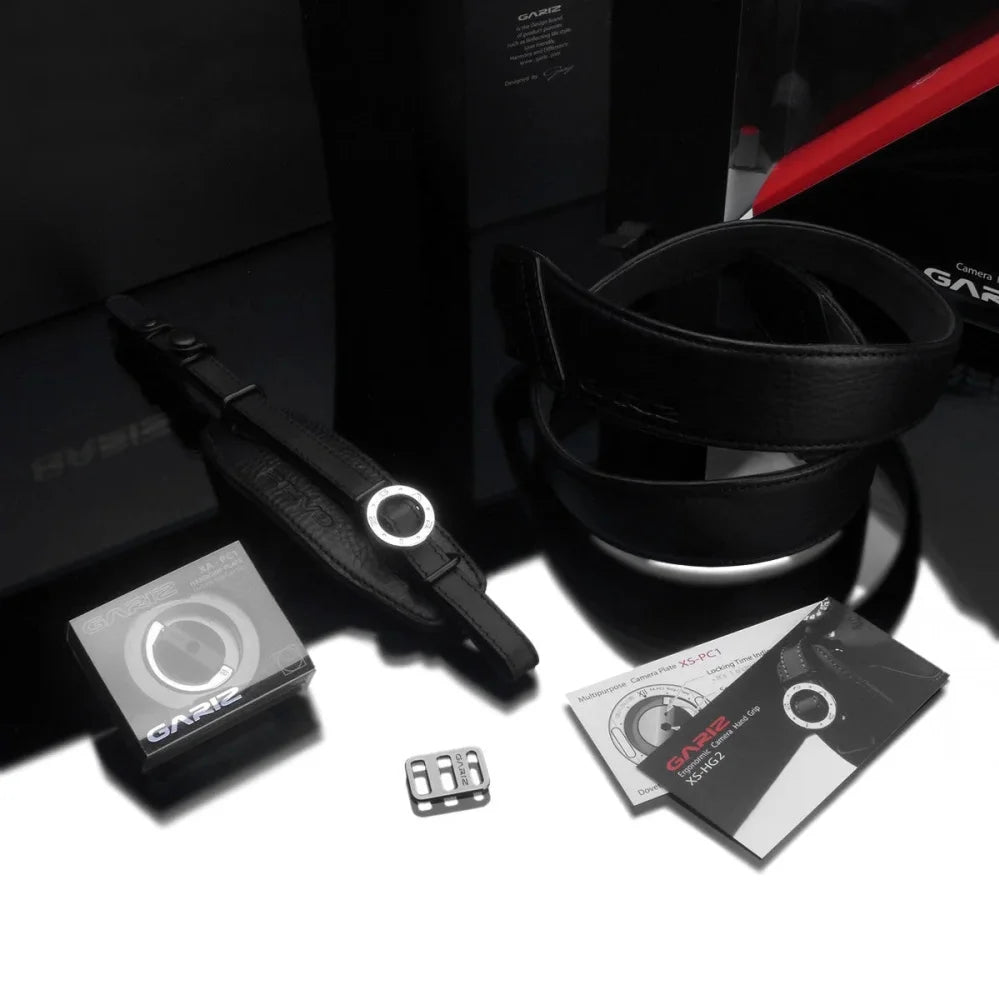 Handschlaufe | Leder, Schwarz | Gariz Design | Gariz Echtleder Handschlaufe Schultergurt Schnellwechelplatte Im Set / At-nfabk