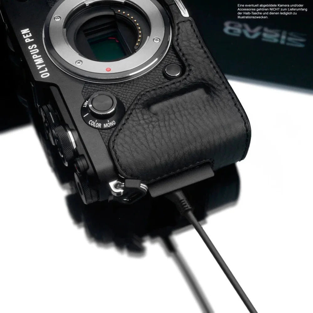 Half Case Bereitschaftstasche | Leder, Olympus, Schwarz | Gariz Design | Gariz Kameratasche Ledertasche Tasche Für Olympus Pen‑f Gehäuse /