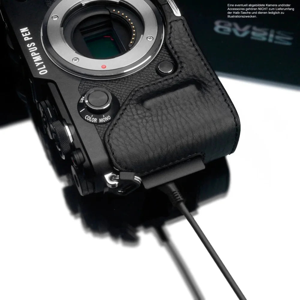 Half Case Bereitschaftstasche | Leder, Olympus, Schwarz | Gariz Design | Gariz Kameratasche Ledertasche Tasche Für Olympus Pen‑f Gehäuse /