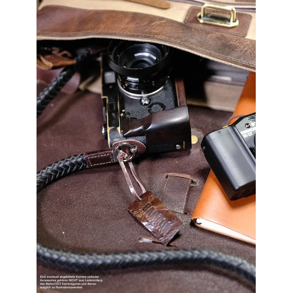 Kameragurte | Leder, Schwarz | Barton 1972 | Kamera Schultergurt Aus Leder | Barton 1972 | Schwarz Braun | Geflochten |105cm