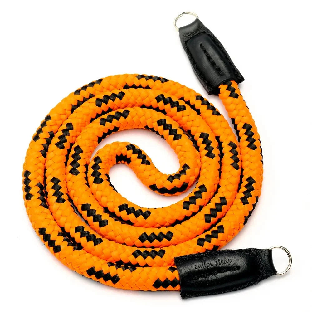 Kameragurte | Leder, Orange, Seil | Sailor Strap | Kamera Schultergurt Aus Seil Geflochten Von Sailor Strap | Schwarz Orange |gr.l