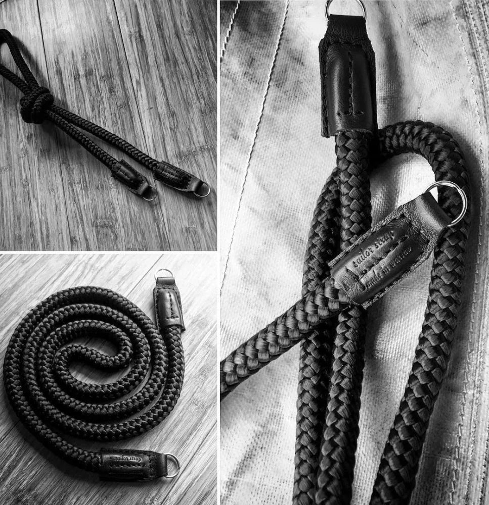 Kameragurte | Leder, Schwarz, Seil | Sailor Strap | Kameragurt Aus Leder Und Seil In Braun Schwarz | Sailor Strap | Handmade |gr.l
