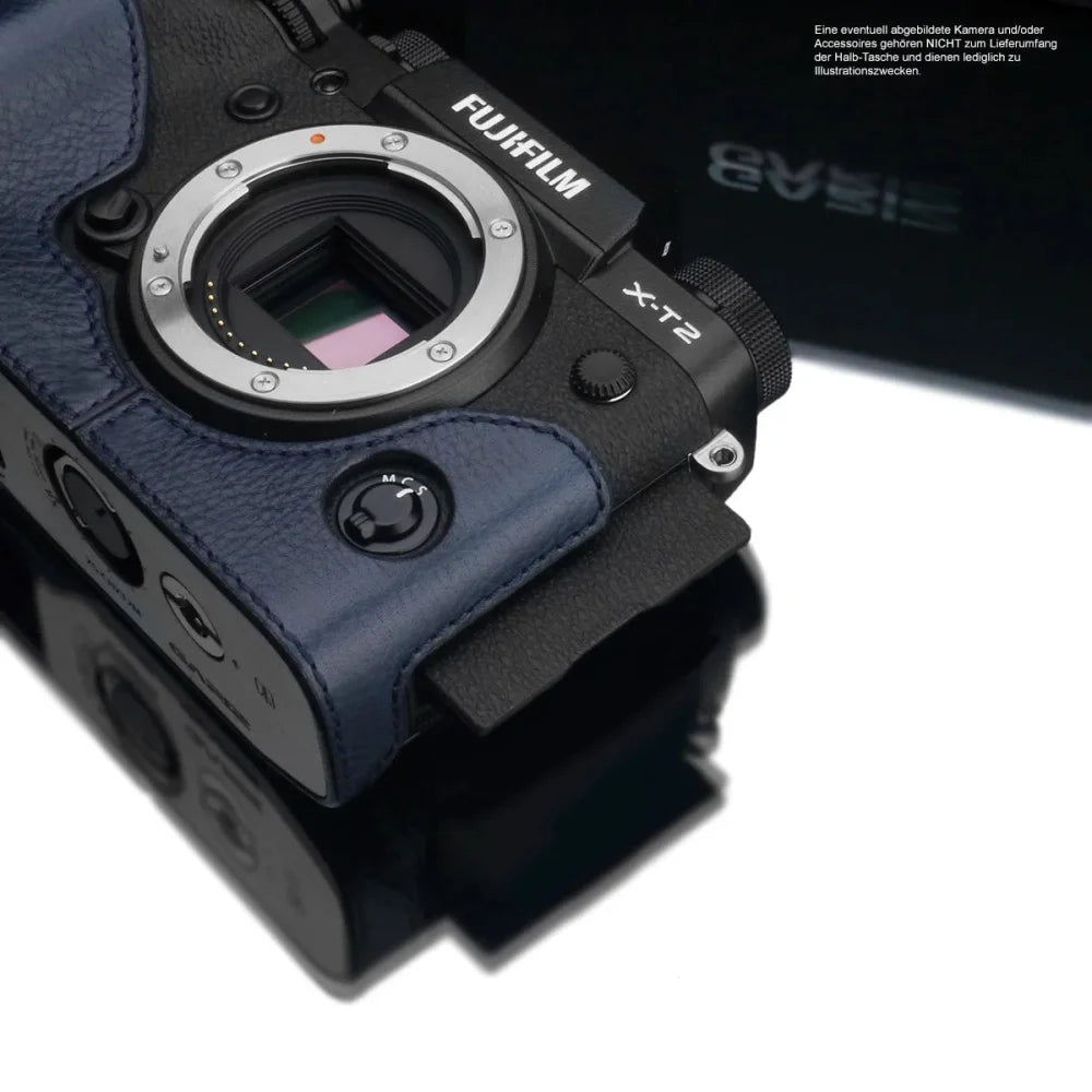 Half Case Bereitschaftstasche | Blau, Fuji, Leder | Gariz Design | Kameratasche Für Fujifilm X-t3 X-t2 Aus Leder In Navy Blau Von Gariz
