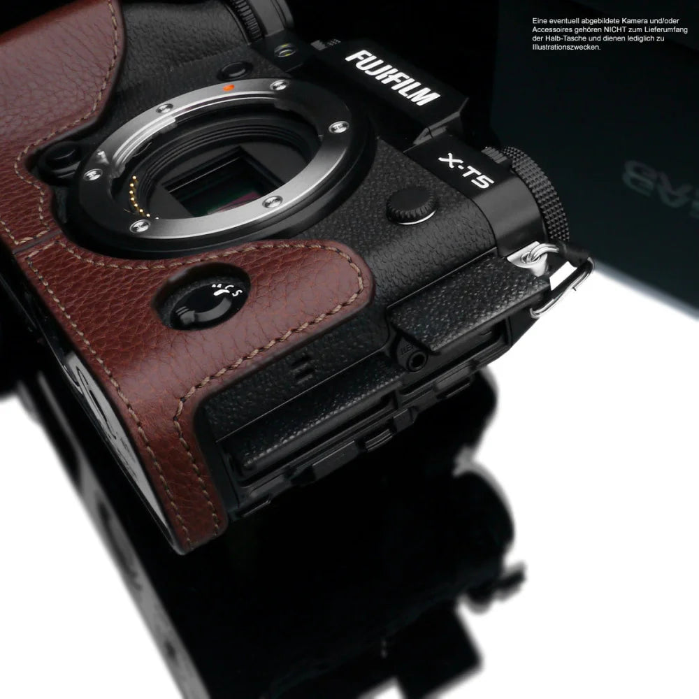 Gariz Design Half Case Bereitschaftstasche | Dunkelbraun - Fuji - Leder | Kameratasche Für Fujifilm X-t5 Systemkamera Aus Braunem Leder |