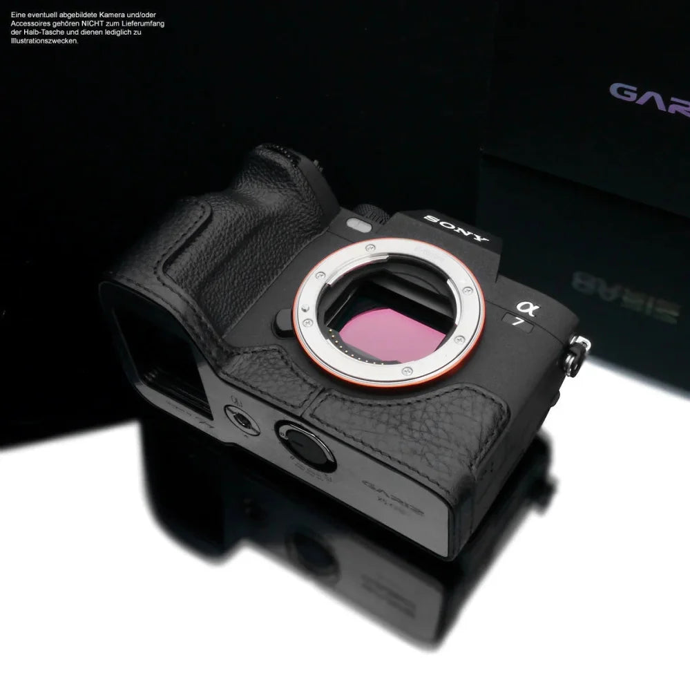 Half Case Bereitschaftstasche | Leder, Schwarz, Sony | Gariz Design | Kameratasche Für Sony A7 Iv Ilce-7m4 Aus Leder In Schwarz Von Gariz