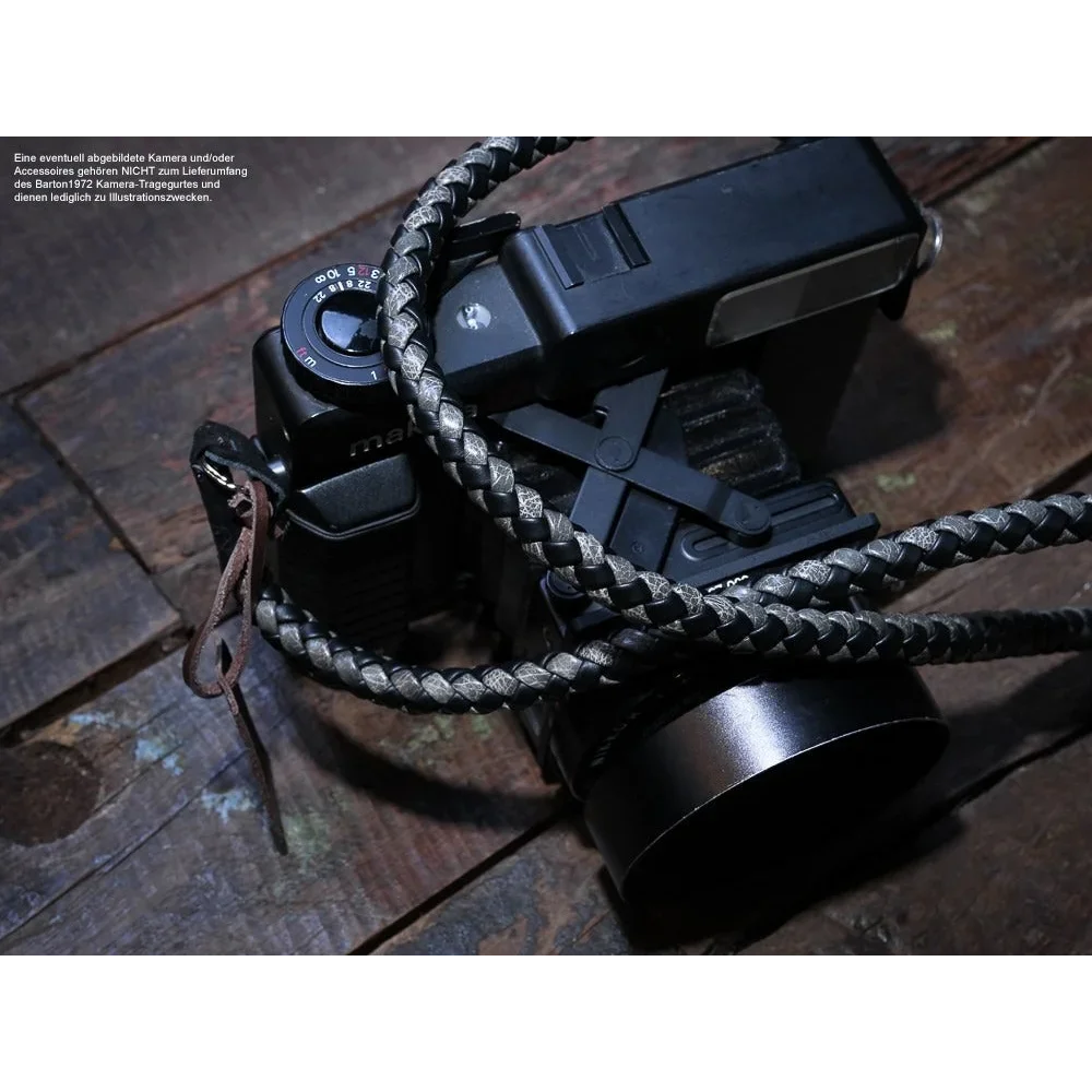 Kameragurte | Leder, Schwarz | Barton 1972 | Leder Kameragurt | Barton 1972 | Geflochten | Schwarz Grau | Handgefertigt