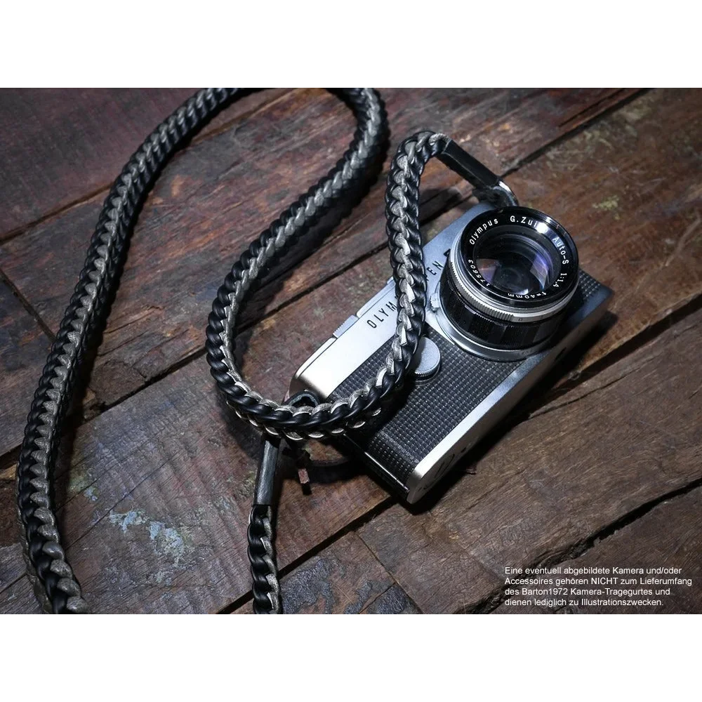 Kameragurte | Leder, Schwarz | Barton 1972 | Leder Kameragurt | Barton1972 | Geflochten | Schwarz Grau | Handgefertigt |105cm