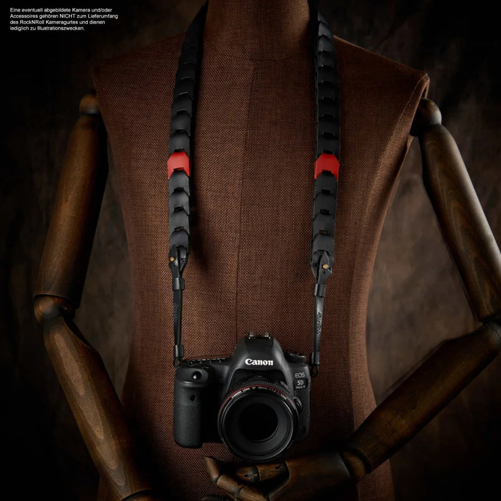 Rock n Roll Camera Straps And Bags Kameragurte | Leder - New - Schwarz Und Rot | Leder Kameragurt In Schwarz Und Rot Von Von Rock n Roll