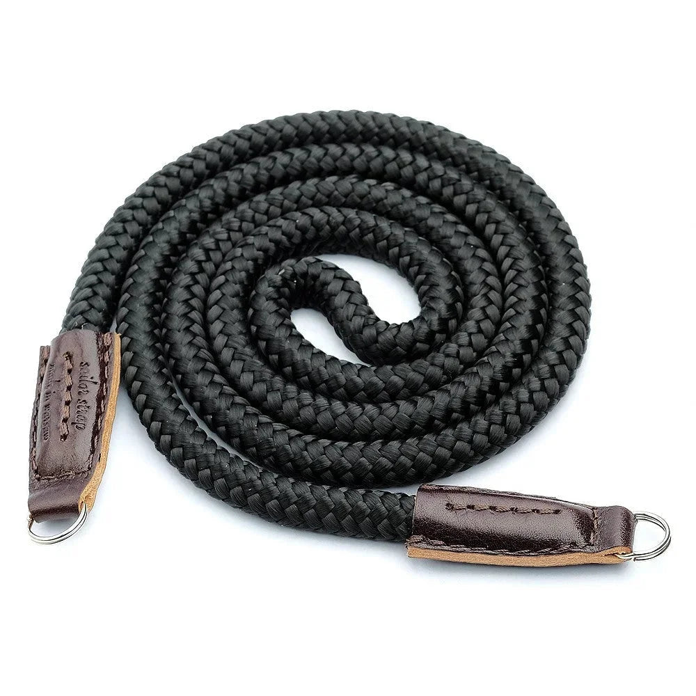 Kameragurte | Leder, Schwarz, Seil | Sailor Strap | Trageriemen Für Kamera Aus Seil Und Leder | Schwarz Braun | Handgefertigt |gr.s