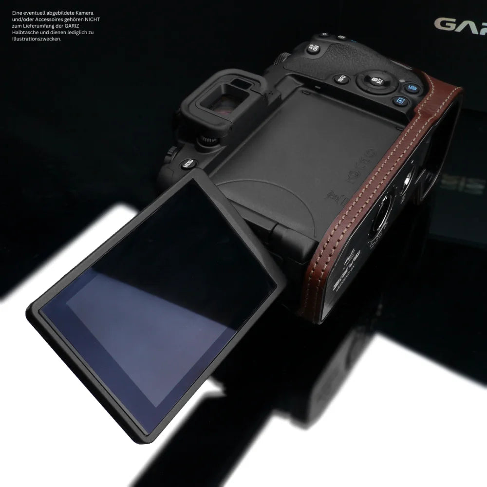 Gariz Design Half Case Bereitschaftstasche | Canon - Dunkelbraun - Leder | Fototasche Für Canon Eos R8 Und Canon Eos Rp Aus Leder In Braun