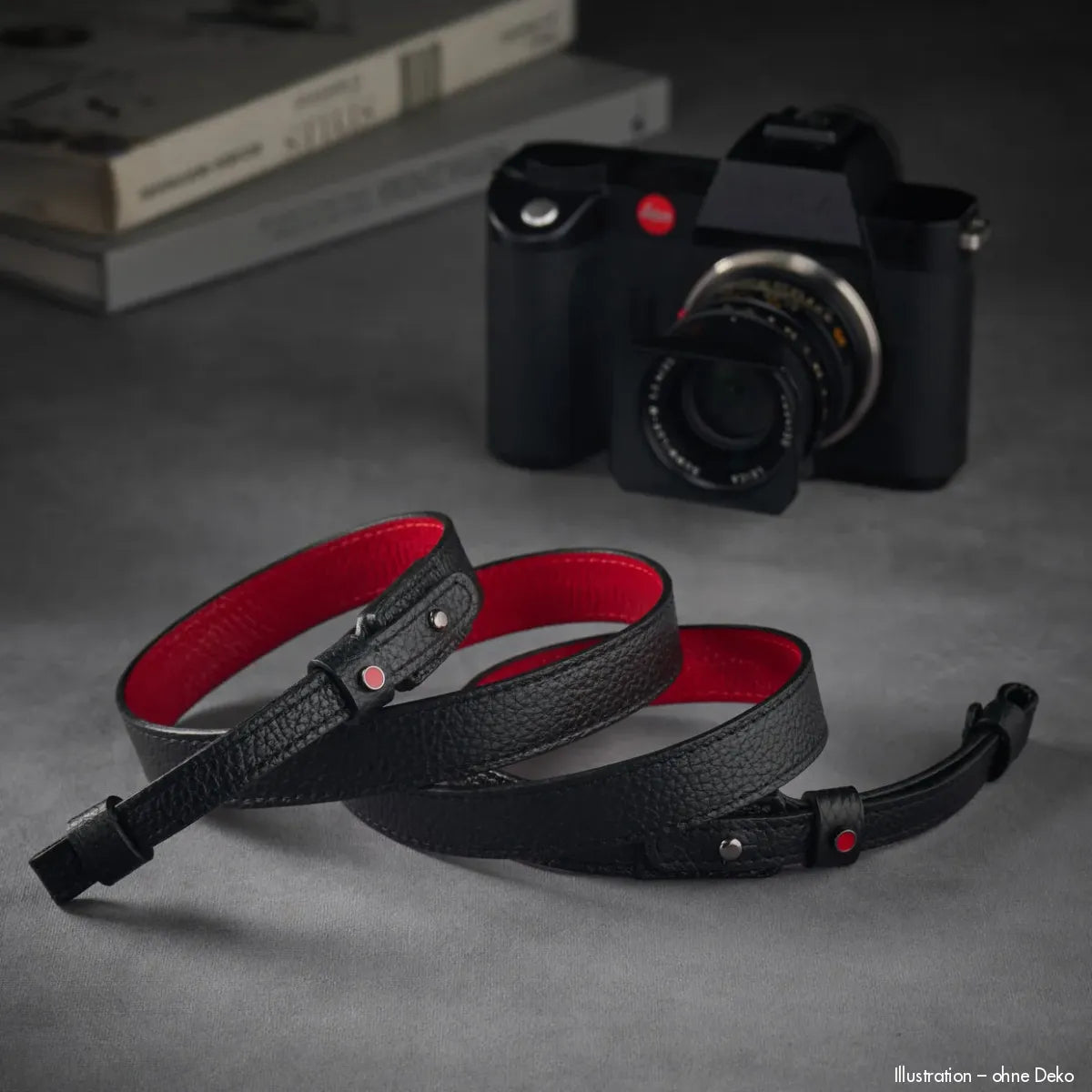 Rock n Roll Camera Straps And Bags Kameragurte | Kamera Schultergurt aus Leder in Schwarz Rot | Z.b.für Leica Sl3 | 125cm