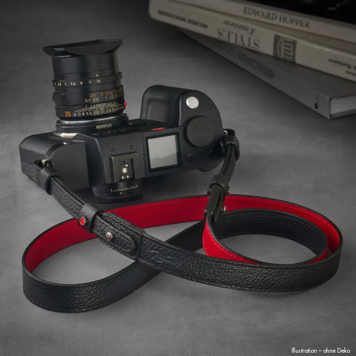 Rock n Roll Camera Straps And Bags Kameragurte | Kamera Schultergurt aus Leder in Schwarz Rot | Z.b.für Leica Sl3 | 125cm