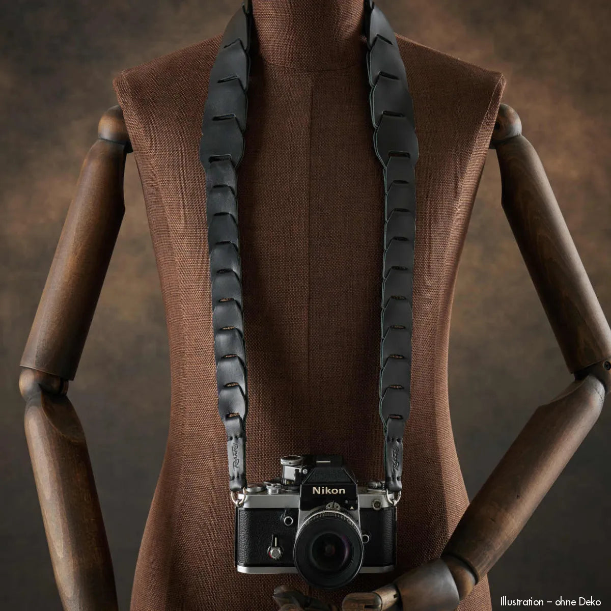 Schwarzer geflochtener Leder-Kameragurt Rock N Roll mit Nikon-Logo, 125 cm