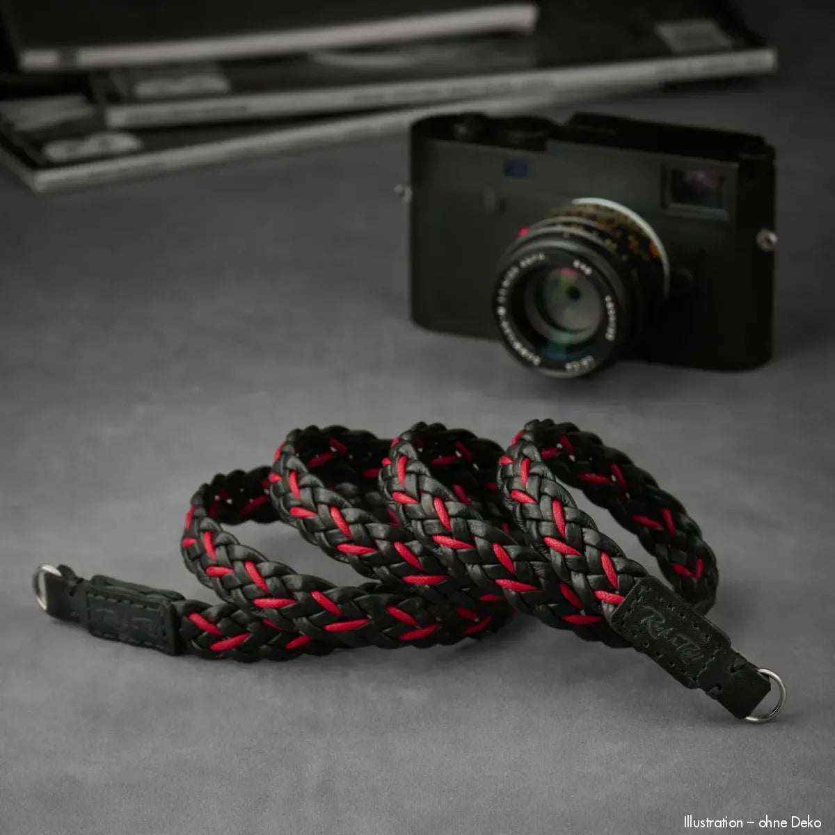 Rock n Roll Camera Straps And Bags Kamerazubehör in Schwarz und Rot | Kameragurt aus Leder Geflochten für Systemkameras n 125cm