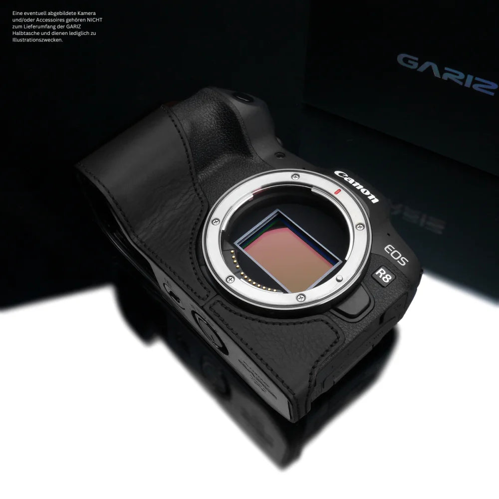 Gariz Design Half Case Bereitschaftstasche | Canon - Leder - Schwarz | Kameratasche Für Canon Eos R8 & Eos Rp Vollformatkamera | Leder