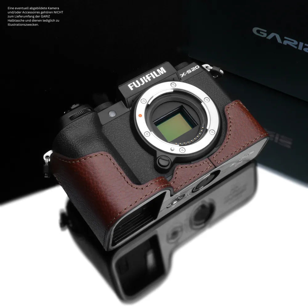 Gariz Design Half Case Bereitschaftstasche | Leder Fototasche Für Fuji X-s20 Aus Leder In Braun Von Gariz Design