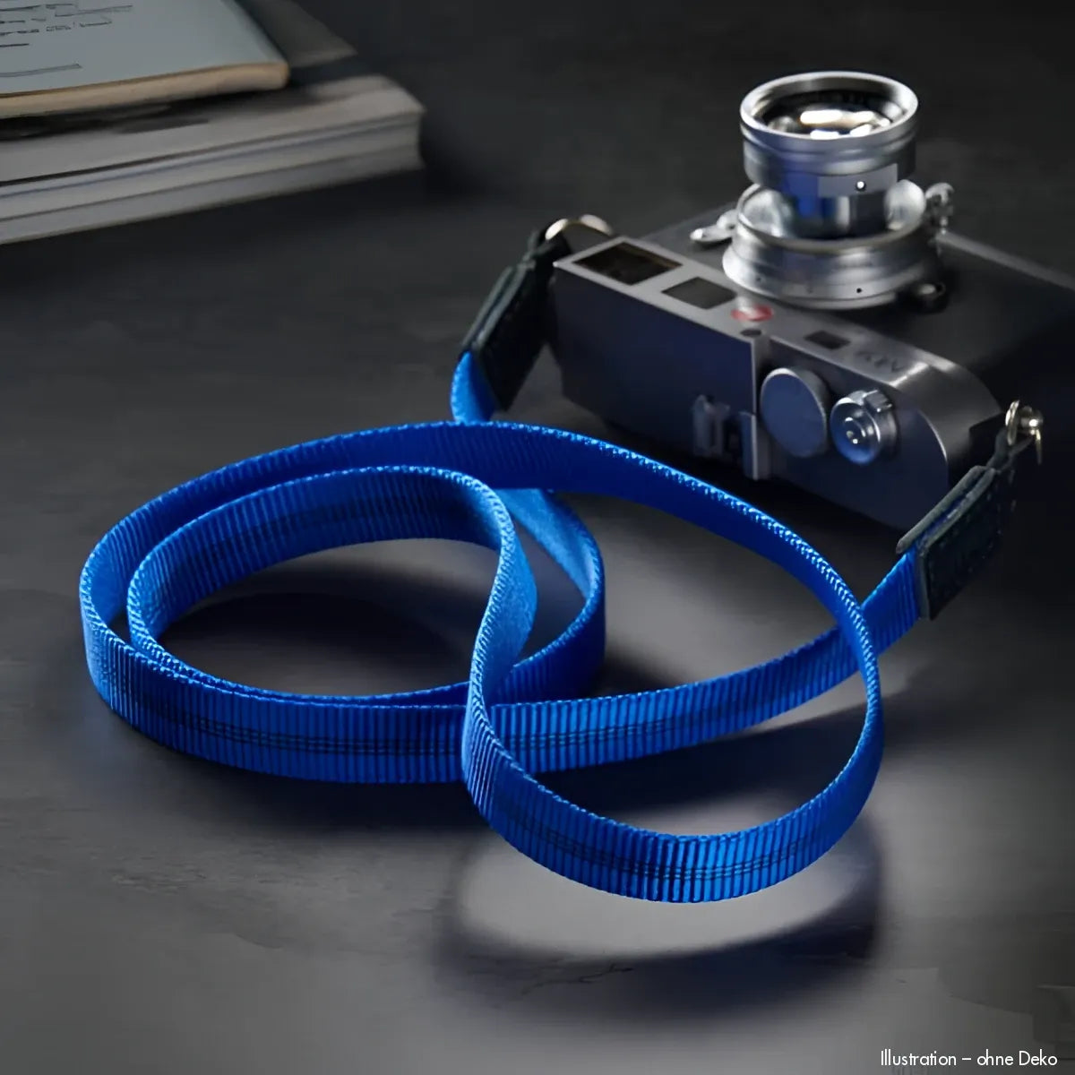 Blauer schmaler Kameragurt aus hochwertigem Kunstgewebe, Rock N Roll, 100cm