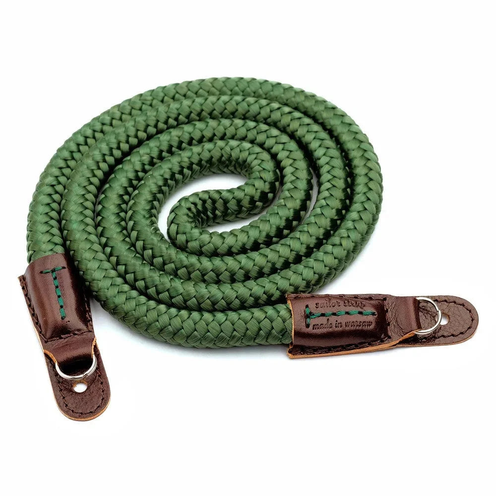 Kameragurte | Khaki / Grün, Leder, Seil | Sailor Strap | Camera Strap Aus Seil Und Italienischem Leder | Dunkelgrün Braun | Handgefertigt