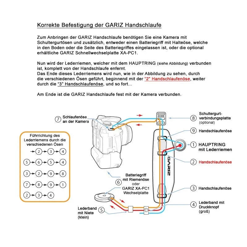 Handschlaufe | Leder, Schwarz | Gariz Design | Ergonomische Gariz Leder Handschlaufe / Trageriemen / Trageschlaufe At-hg2/abk