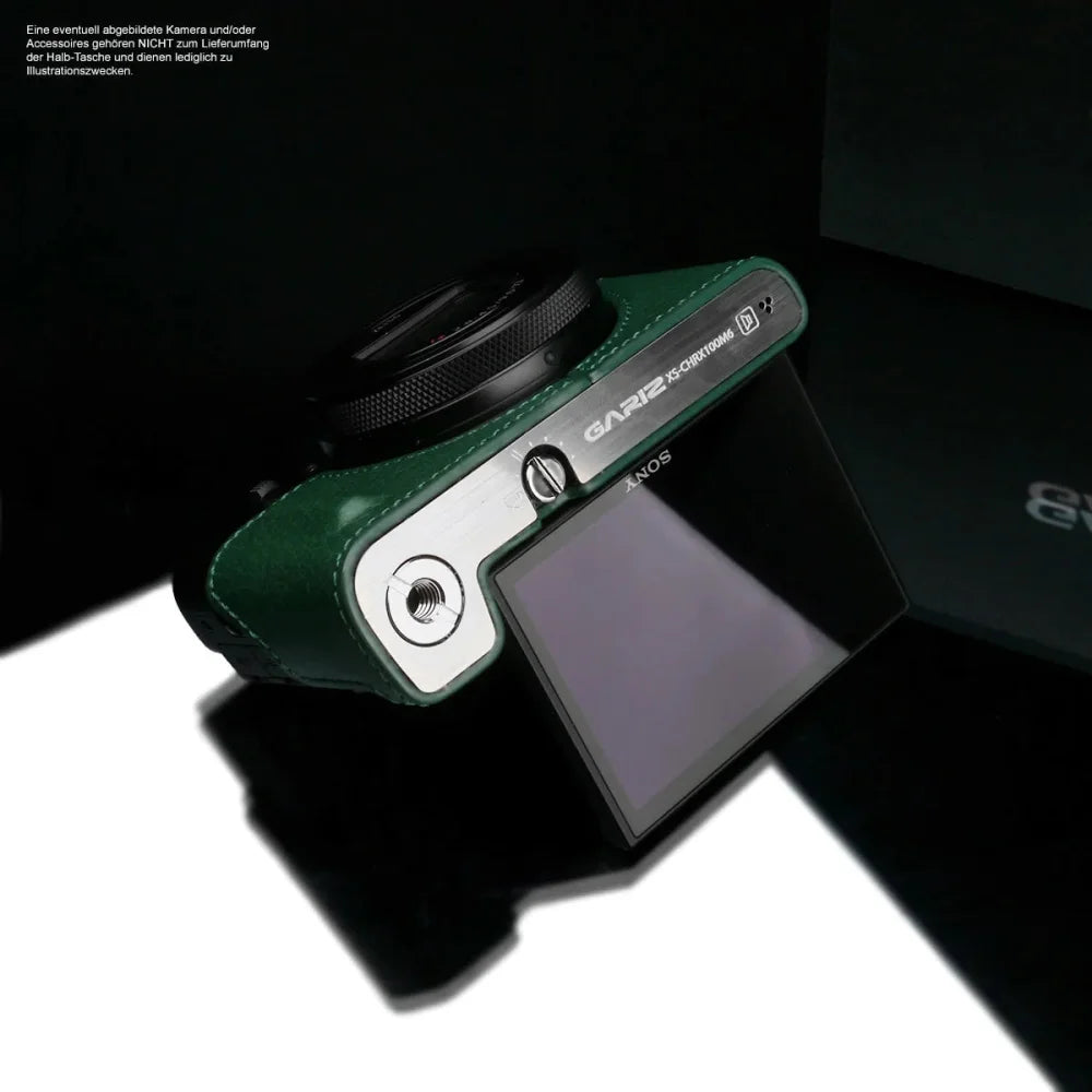 Half Case Bereitschaftstasche | Khaki / Grün, Leder, Sony | Gariz Design | Fototasche Aus Leder Für Sony Dsc-rx100 Vi Und Sony Rx100 Vii Von