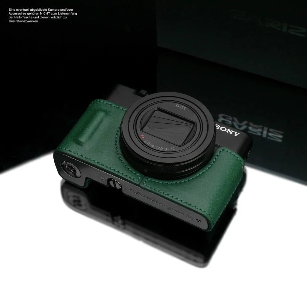 Half Case Bereitschaftstasche | Khaki / Grün, Leder, Sony | Gariz Design | Fototasche Aus Leder Für Sony Dsc-rx100 Vi Und Sony Rx100 Vii Von