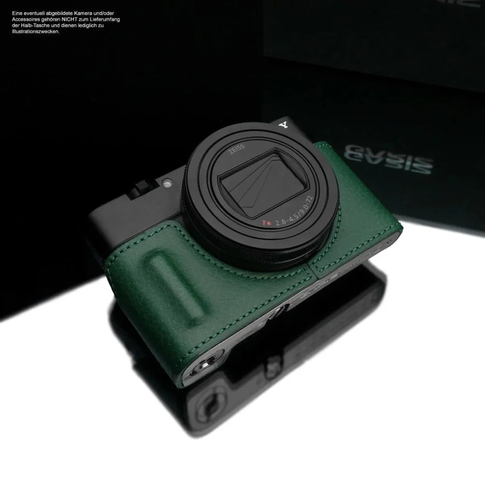 Half Case Bereitschaftstasche | Khaki / Grün, Leder, Sony | Gariz Design | Fototasche Aus Leder Für Sony Dsc-rx100 Vi Und Sony Rx100 Vii Von