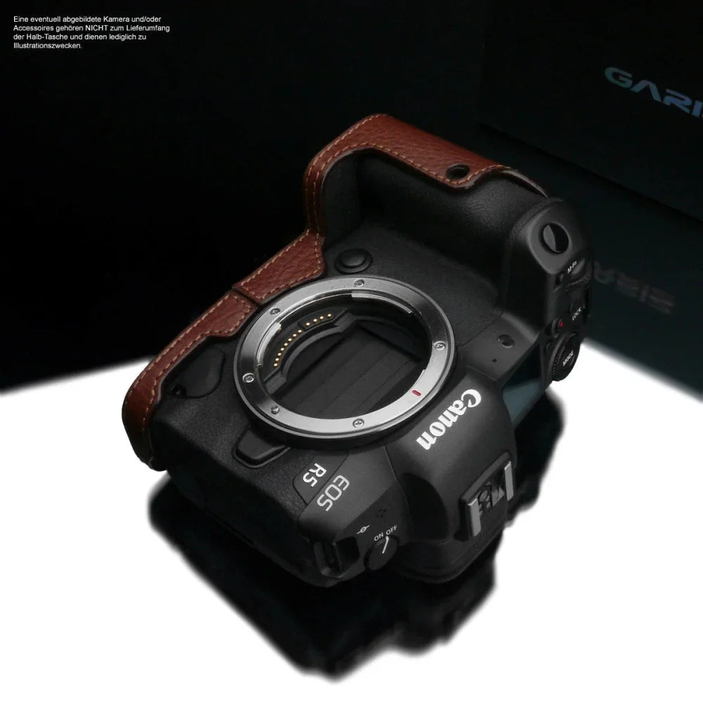 Half Case Bereitschaftstasche | Canon, Dunkelbraun, Leder | Gariz Design | Fototasche Für Canon Eos R5 Und Canon Eos R6 Aus Leder In Braun