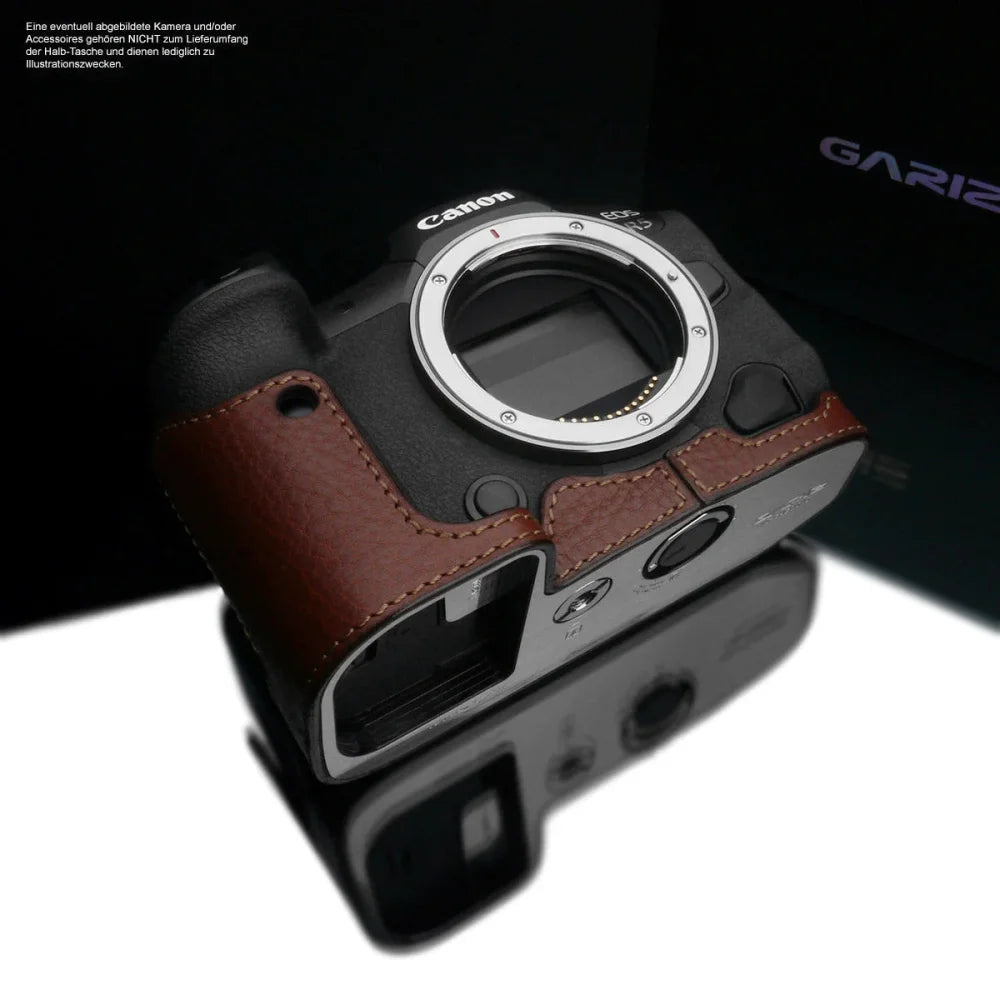 Half Case Bereitschaftstasche | Canon, Dunkelbraun, Leder | Gariz Design | Fototasche Für Canon Eos R5 Und Canon Eos R6 Aus Leder In Braun
