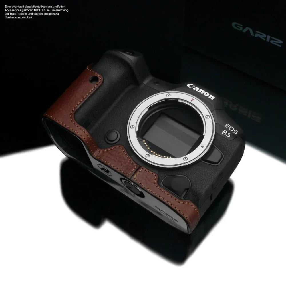 Half Case Bereitschaftstasche | Canon, Dunkelbraun, Leder | Gariz Design | Fototasche Für Canon Eos R5 Und Canon Eos R6 Aus Leder In Braun