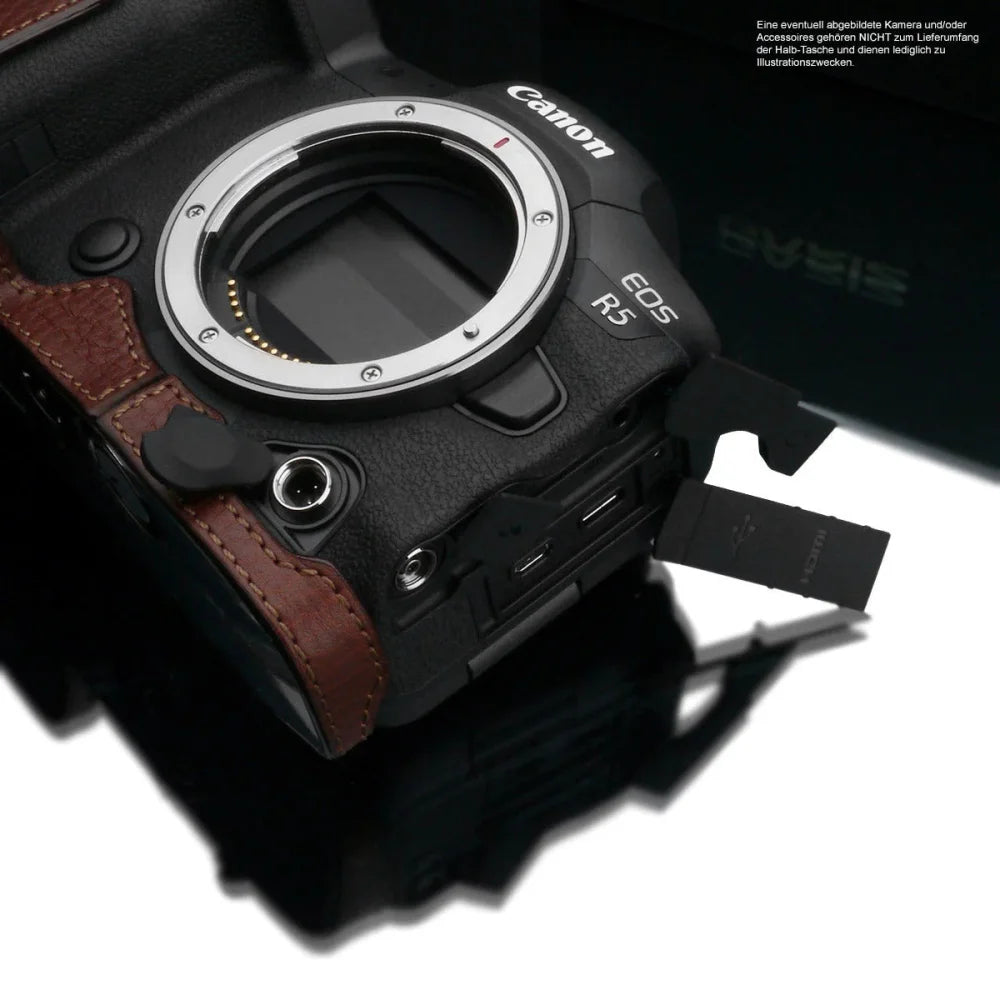 Half Case Bereitschaftstasche | Canon, Dunkelbraun, Leder | Gariz Design | Fototasche Für Canon Eos R5 Und Canon Eos R6 Aus Leder In Braun