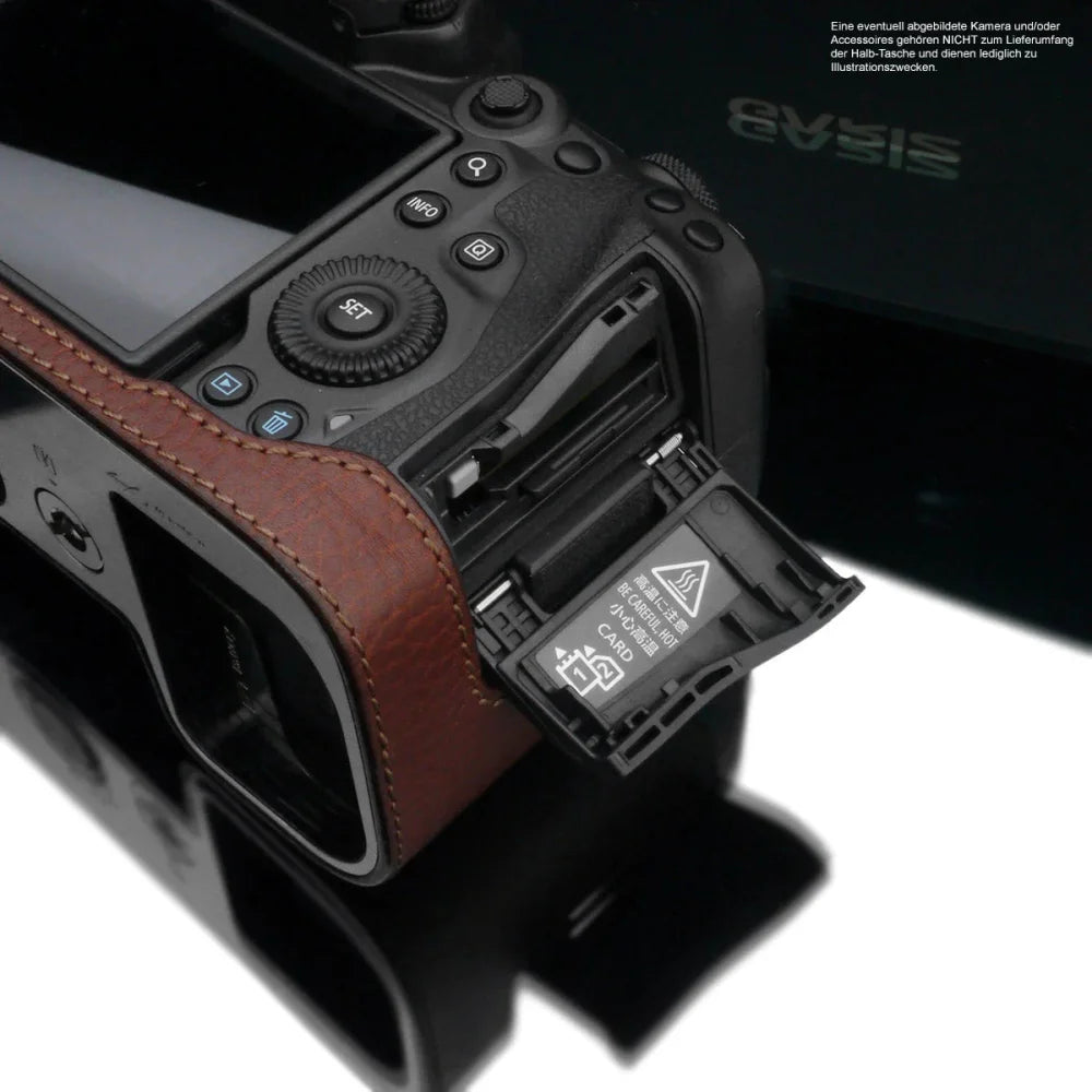 Half Case Bereitschaftstasche | Canon, Dunkelbraun, Leder | Gariz Design | Fototasche Für Canon Eos R5 Und Canon Eos R6 Aus Leder In Braun