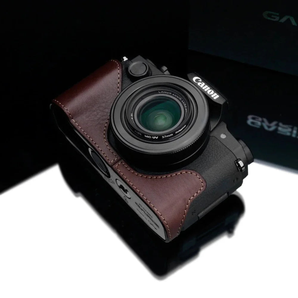 Half Case Bereitschaftstasche | Canon, Dunkelbraun, Leder | Gariz Design | Fototasche Für Canon G1x Mark Iii Aus Leder In Braun Von Gariz